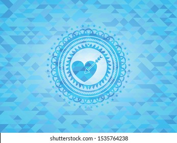 love icon inside sky blue emblem with mosaic ecological style background
