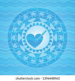 love icon inside water wave concept style badge.
