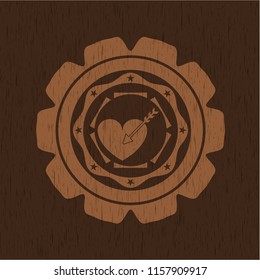 love icon inside wood badge or emblem