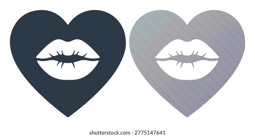 Love icon with kiss marks inside silhouette heart shape for romantic print design templates.