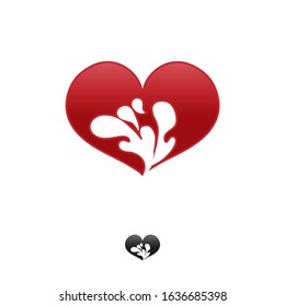 Love icon logo splash concept explosion with drops. Saint Valentine vector logo emblem symbol logotype