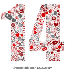 Love icon in number 14 shape, vector file for EPS10