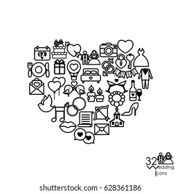 Love icon objects in the heart sign shape. Vector illustration
