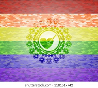 love icon on mosaic background with the colors of the LGBT flag