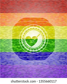 love icon on mosaic background with the colors of the LGBT flag