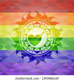 love icon on mosaic background with the colors of the LGBT flag