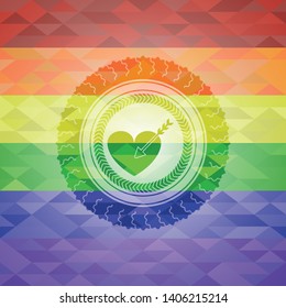 love icon on mosaic background with the colors of the LGBT flag