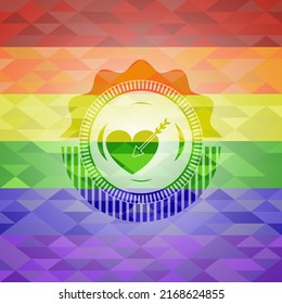 love icon on mosaic background with the colors of the LGBT flag. 