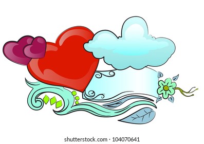 Love icon and ornament with cloud, and blanks space for text