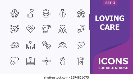 Love icon pack. Featuring romantic, heart, care, loving care, art, simple and more. Simple line vector. Collection of simple line web icons. Minimalistic icon.