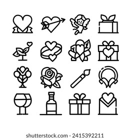 love icon pack,valentine striped icons,isolated white background and editable 