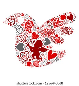 love icon in the red bird shape , vector file for EPS10