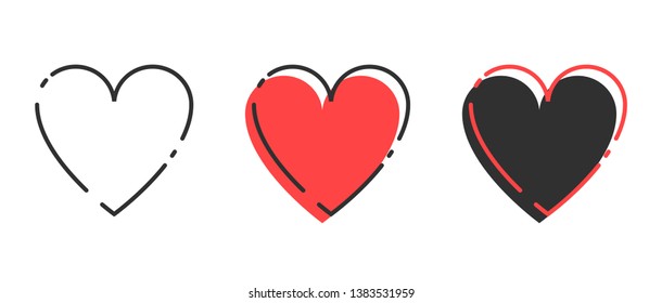 Love icon. Red Heart with black linear Heart in trendy design. Heart icon. Eps10