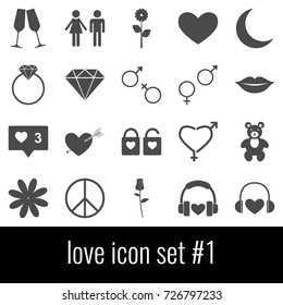 Love. Icon set 1. Gray icons on white background.