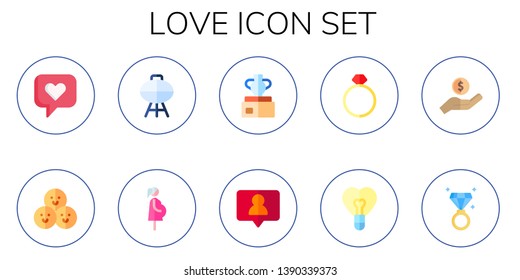 love icon set. 10 flat love icons.  Simple modern icons about  - friends, barbacue, pregnant, vase, follower, ring, heart, donation