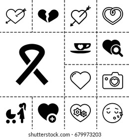 Love icon. set of 13 filled and outline love icons such as broken heart, heart search, add favorite, ribbon