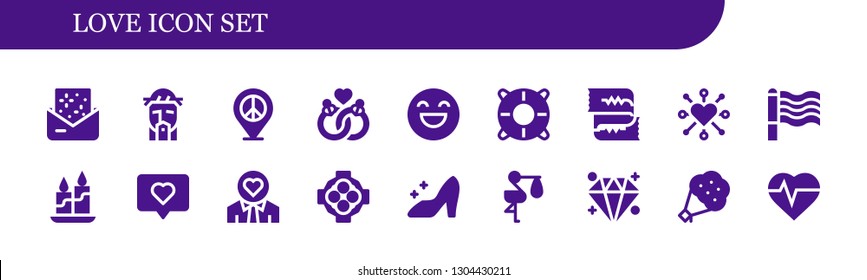 love icon set. 18 filled love icons.  Collection Of - Invitation, Jesus, Peace, Marriage, Happy, Help, Cardiogram, Heart, Rainbow, Candle, Love, Hug, Cinderella, Stork, Diamond