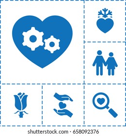 Love icon. set of 6 love filled icons such as rose, hands holding heart, gear heart