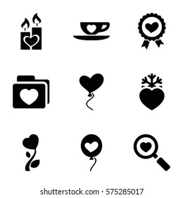 Love icon. Set of 9 Love filled icons such as ribbon, folder with heart, heart search, heart baloons, cup with heart, frozen, flower
