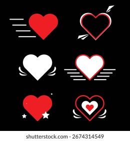 Ícone de amor definido com fundo preto. coleção de amor isolada vermelho e branco cor