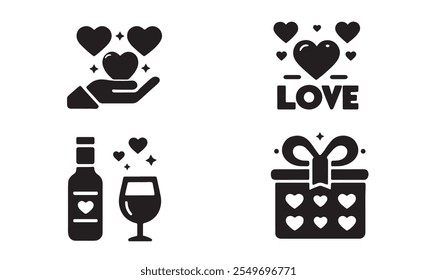 LOVE ICON SET BLACK AND WHITE