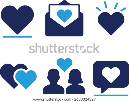 Love icon set collection. couple, massage, love letter, story, wedding, heart, passion etc. And solid icon set.