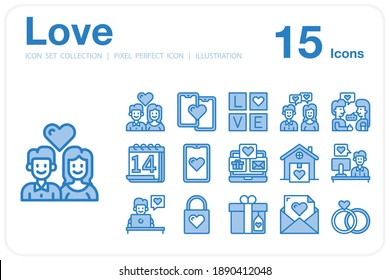 Love icon set collection. Pixel perfect icon. Blue style