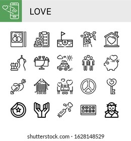 Love Icon Set. Collection Of Love, Wedding Photo, Wedding, Birdie, Kiss, Heart, Bride Dress, Honeymoon, Gay, Hearts, Knitting, Romantic, Peace, Sticker, Prayer, Chocolate Box Icons