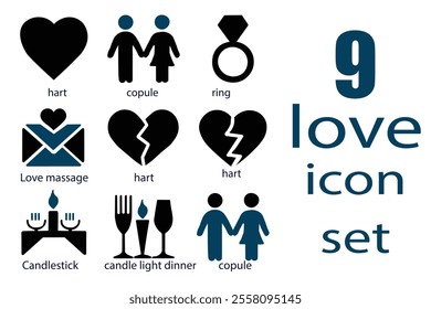 Love icon set. Containing heart, couple, cupid, passion, valentine, online dating icons. Solid icon collection.