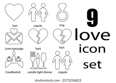 Love icon set. Containing heart, couple, cupid, passion, valentine, online dating icons.