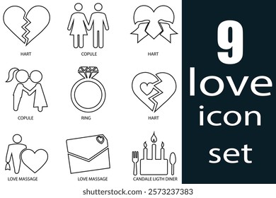 Love icon set. Containing heart, couple, cupid, passion, valentine, online dating icons.