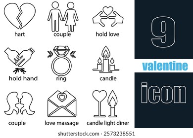 Love icon set. Containing heart, couple, cupid, passion, valentine, online dating icons. 