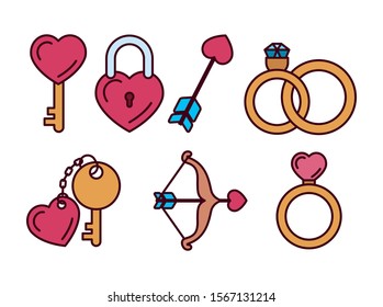 Love icon set design, Passion romantic valentines day wedding romance and decoration theme Vector illustration