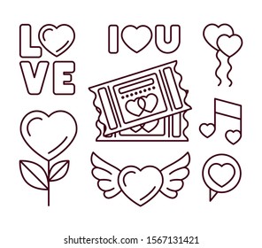 Love icon set design, Passion romantic valentines day wedding romance and decoration theme Vector illustration