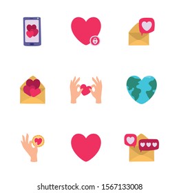 Love icon set design, Passion romantic health wedding romance decoration and marriage theme Vector illustration