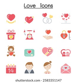 Love icon set  in flat color style