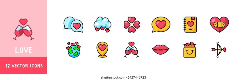 Love icon set. Flat style. Vector icons