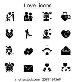 Love icon set in glyph style