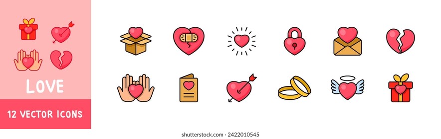 Love icon set. Love heart icons. Flat style. Vector icons