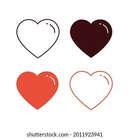 Love icon set. Heart icon vector. Like icon vector. Hollow and full set of hearts. Active and not button social network. Upvote likes buttons. Social nets red heart web buttons isolated on white.