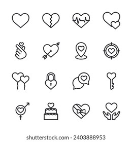 Love icon set isolated on white