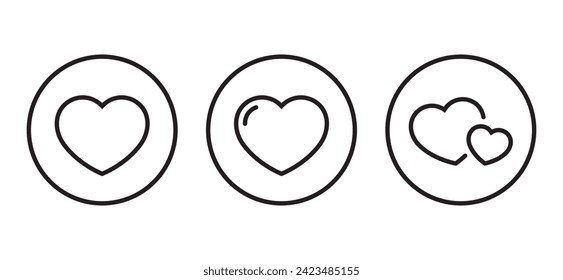 Love icon set in line style. Heart, romantic sign symbol vector. Editable stroke