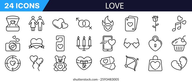 Love icon set. Linear style. Valentines icon.