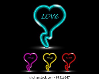 Love icon set with neon effect in green, yellow, red and magenta color over black background. EPS 10. Vector illustration