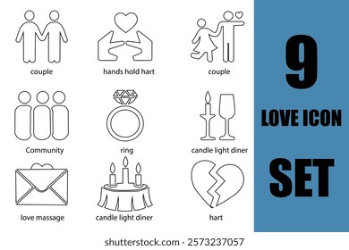 Love icon set. Showcasing intricately designed representations of heart, couple, cupid, passion, valentine, online dating icons. A well organized collection of adaptable solid vector icons