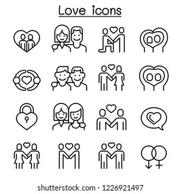 Love icon set in thin line style