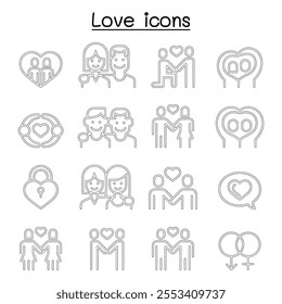 Love icon set in thin line style