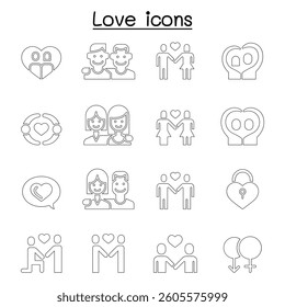 Love icon set in thin line style