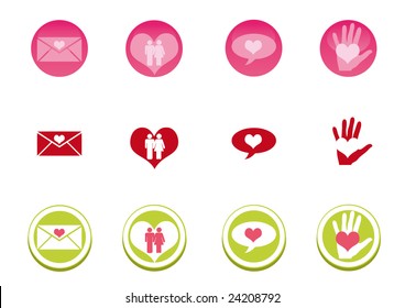 Love icon set in three colors.