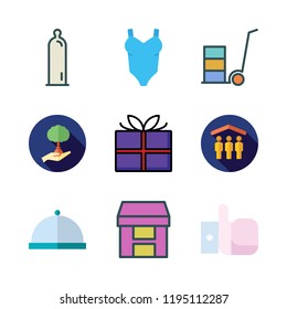 love icon set. vector set about shelter, gift, stroller and underwear icons set.